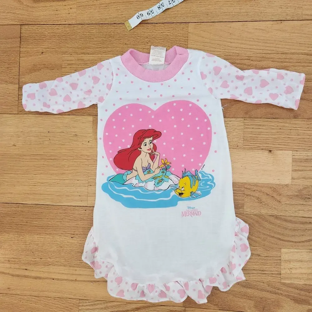Vtg 90s Giggles Disney Little Mermaid Nightgown Sleep Shirt Medium Toddler Girls